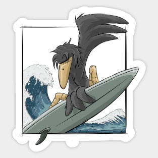 Surfer Crow Raven Surfing On Japan Wave Sticker